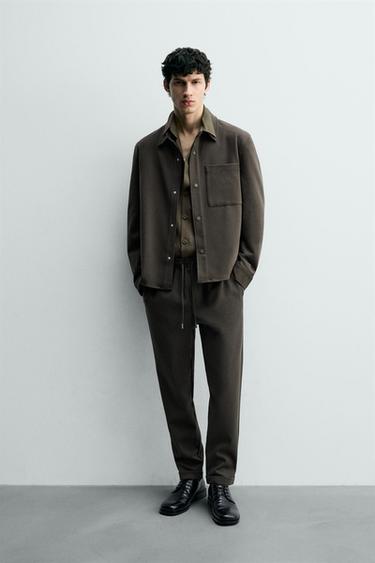 NON-IRON COMFORT JOGGER WAIST TROUSERS - Green marl by Zara - Image 0