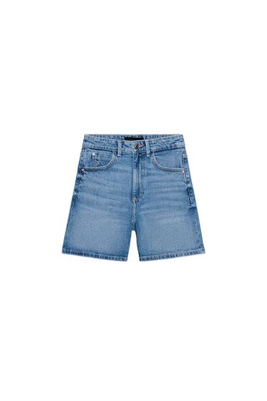 Zara Z1975 MOM FIT SHORTS - Mid-blue