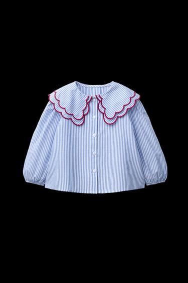 STRIPED SHIRT WITH DOUBLE COLLAR - Blue by Zara - Image 0