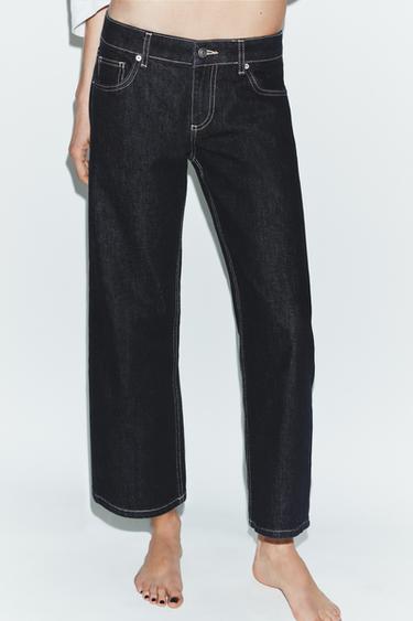JEAN TRF WIDE LEG COURT TAILLE BASSE - Bleu marine foncé de Zara - Image 1