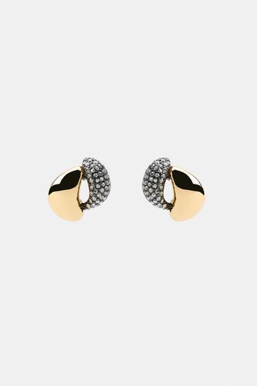 RHINESTONE DOUBLE HOOP EARRINGS - Golden by Zara