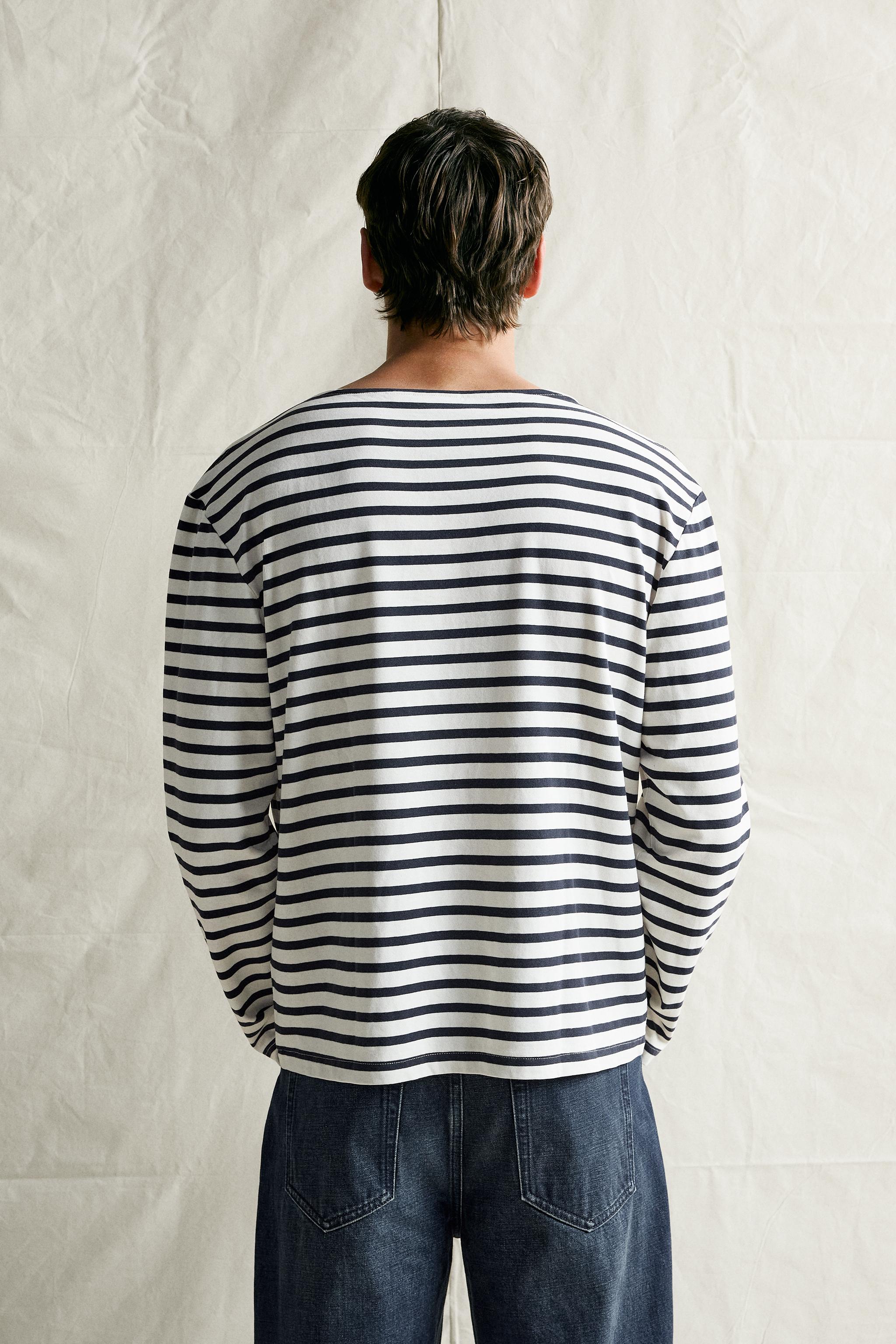 Мужские футболки Zara STRIPED JACQUARD RELAXED T-SHIRT — фото 3