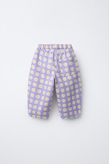 PANTALON EN SERGÉ BALLON À FLEURS - Lilas de Zara - Image 1
