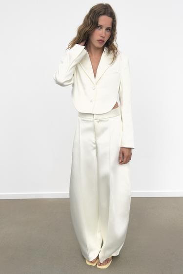 Zara SATIN EFFECT BALLOON PANTS - Oyster-white