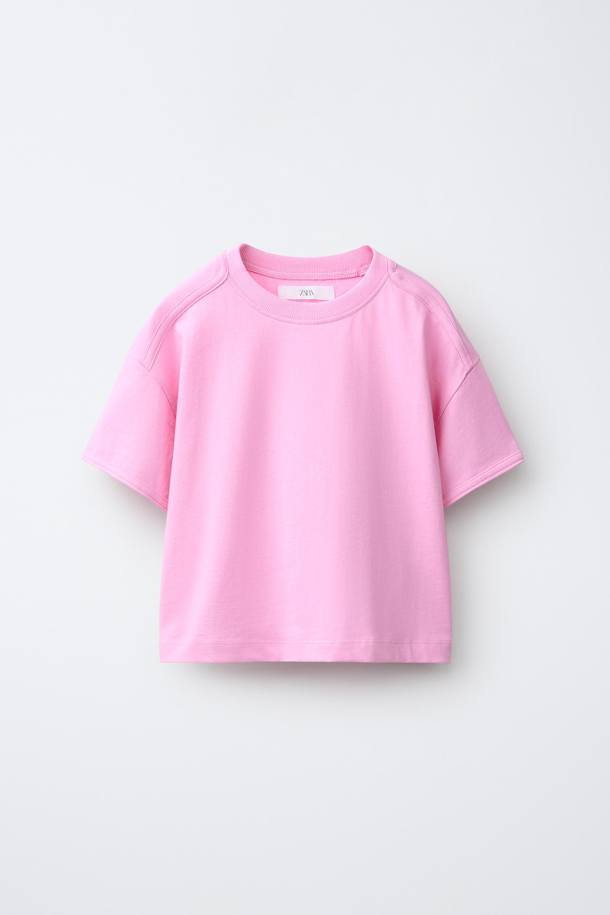 AW1998 無地 ピンク UネックTシャツ 無地Tシャツ - ピンク | ZARA