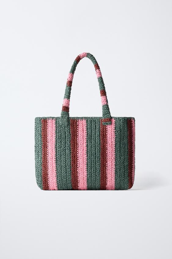 STRIPED RAFFIA TOTE BAG - Pink by Zara - Image 0