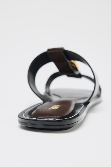 DOUBLE-STRAP FLAT SANDALS WITH BUCKLE - Brown by Zara - Image 6