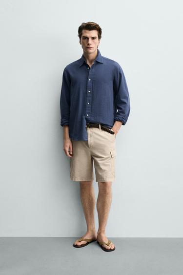 CARGO-BERMUDASHORTS AUS BAUMWOLLE UND LEINEN - Hellbeige von Zara - Bild 0