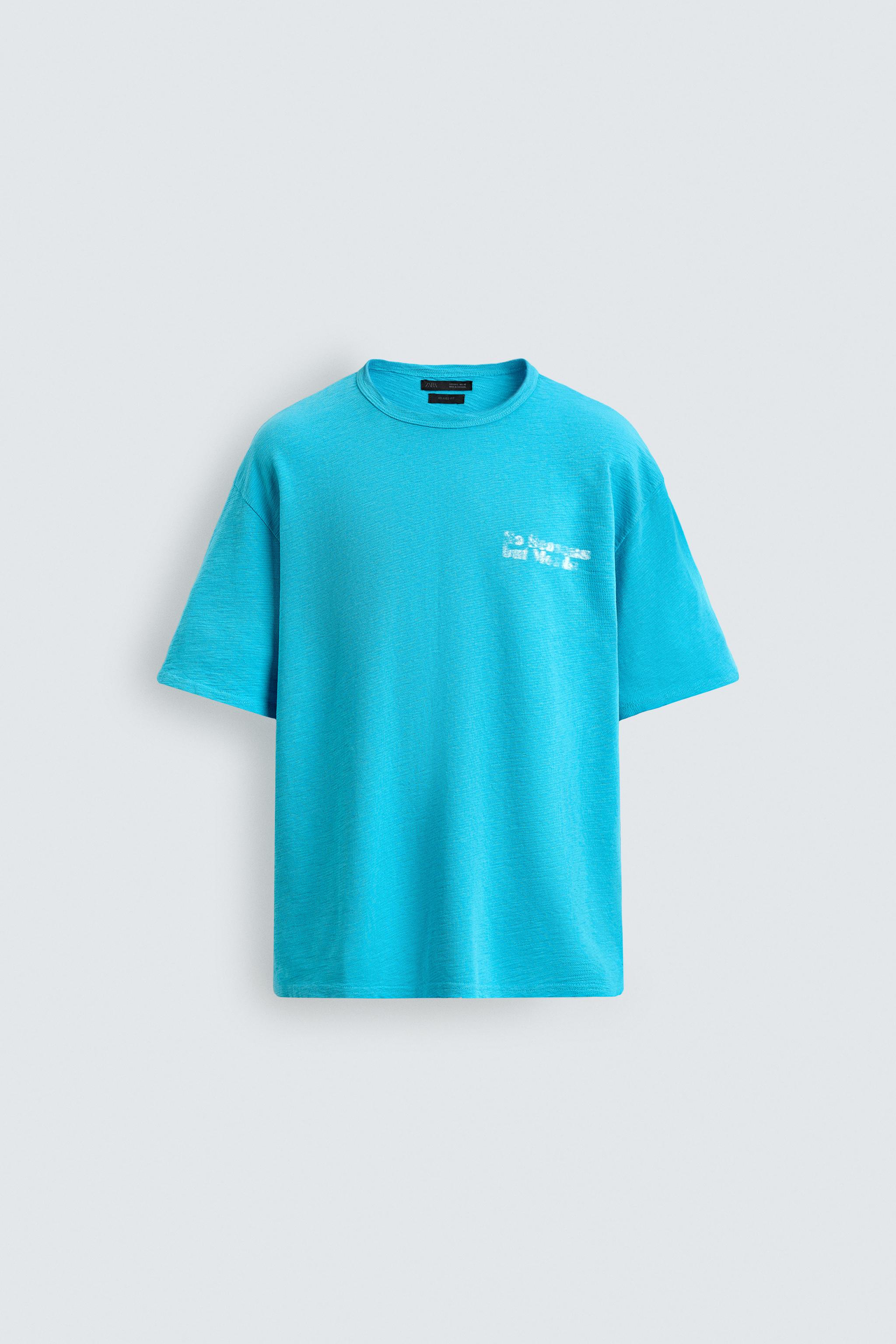 ユーズド加工プリントTシャツ - ウォーターブルー | ZARA Japan / 日本