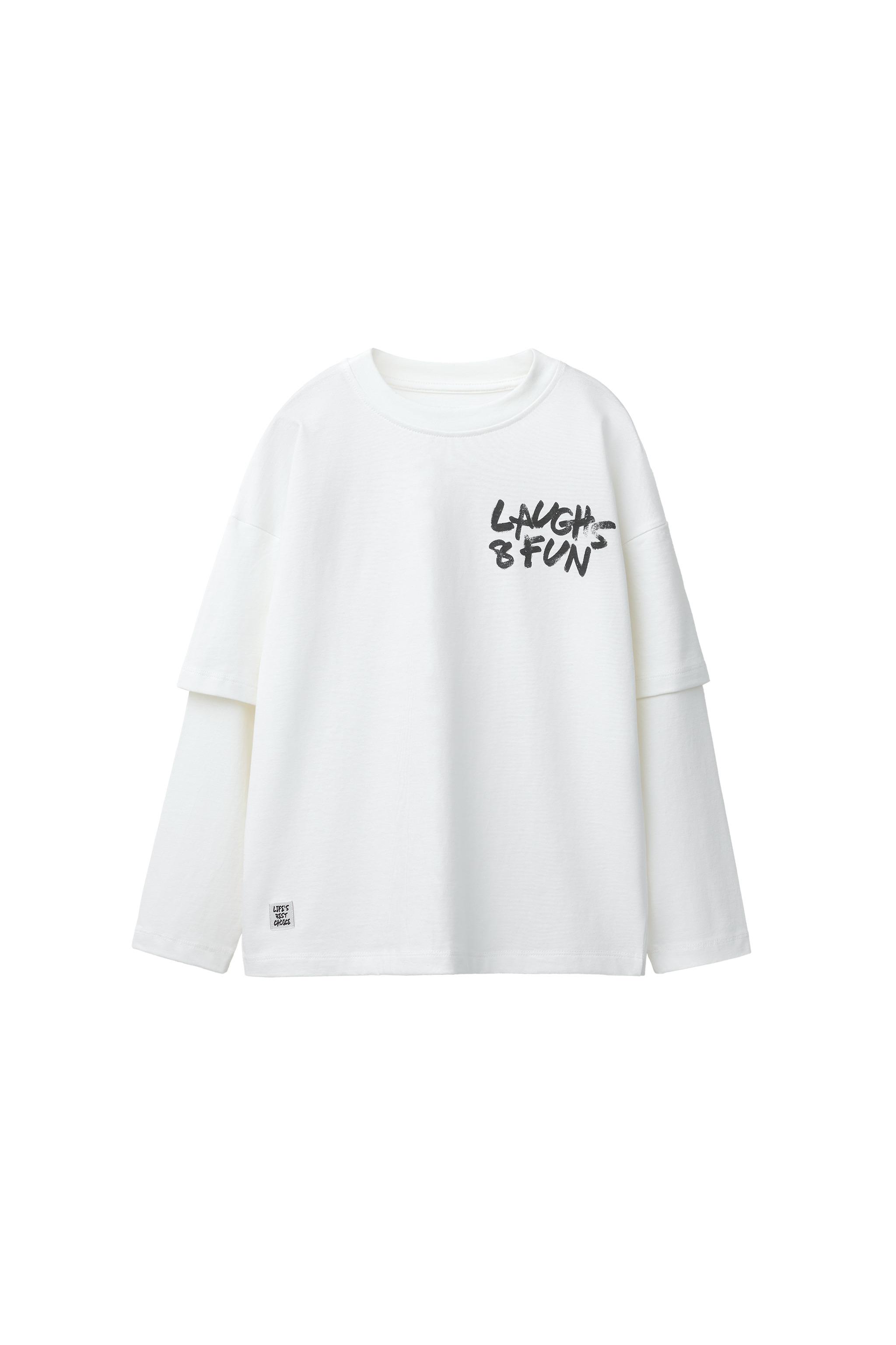 DOUBLE SLEEVE T-SHIRT WITH SLOGAN PRINT - White | ZARA United Kingdom
