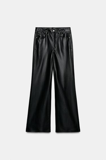 ZW COLLECTION FAUX LEATHER TROUSERS - Black by Zara