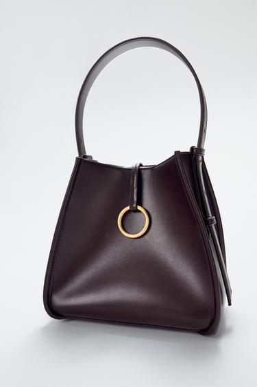 Zara MINI BUCKET BAG WITH METAL RING - Burgundy Red