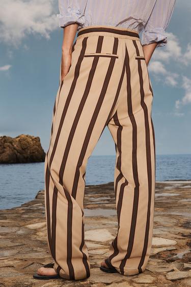 LIMITED EDITION STRIPED RELAXED FIT TROUSERS - Brown / Taupe by Zara - Image 3