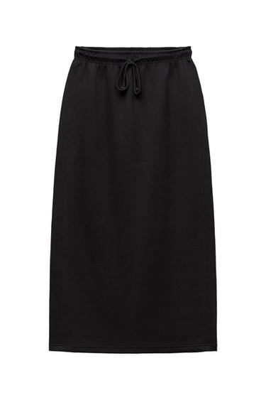 CLEAN INTERLOCK PLUSH MIDI SKIRT