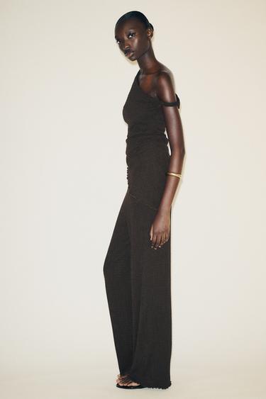 TEXTURED WIDE-LEG TROUSERS - Dark brown by Zara - Image 3