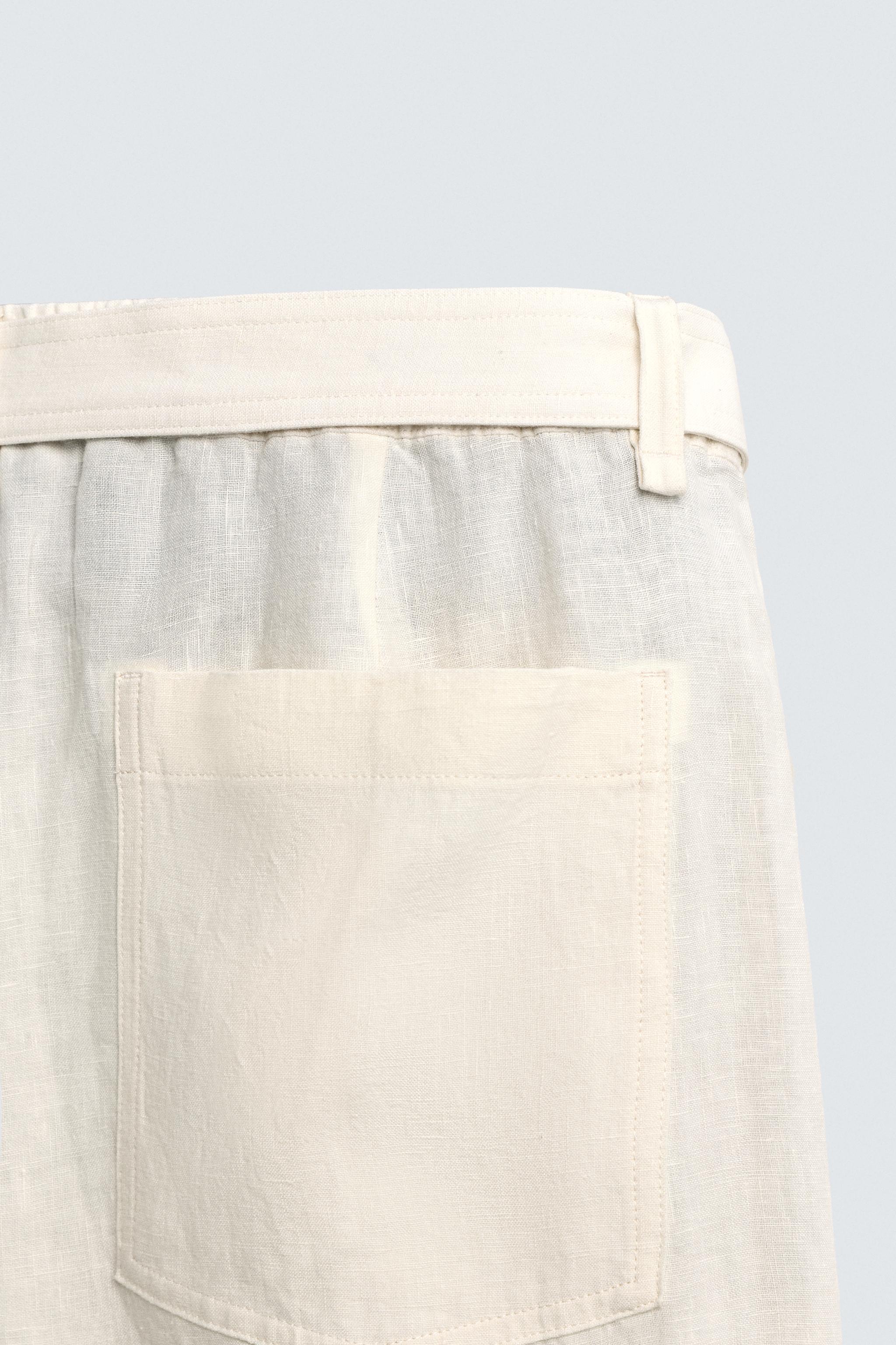 RELAXED FIT 100% LINEN BELTED PANTS - Oyster-white | ZARA United