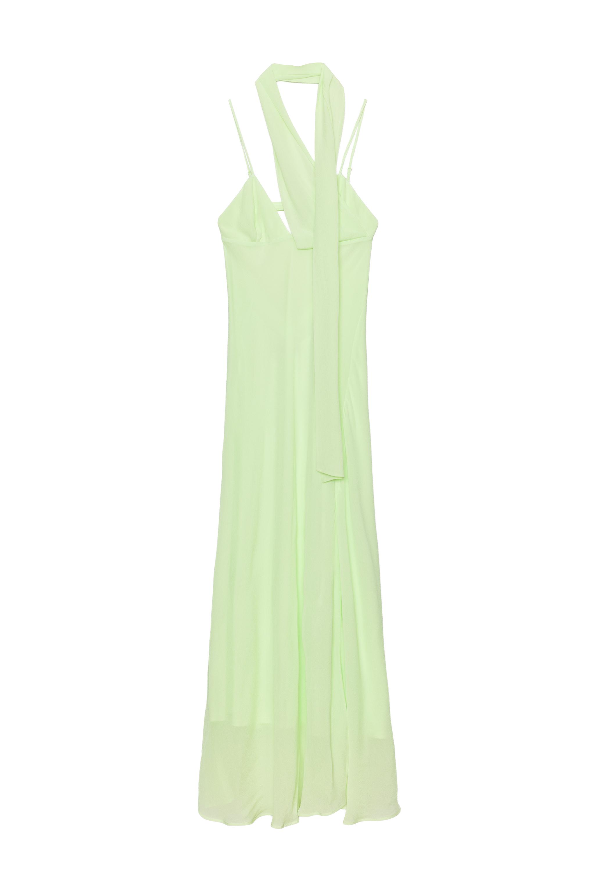 LONG GEORGETTE SCARF STRAP DRESS - Lime green | ZARA United States