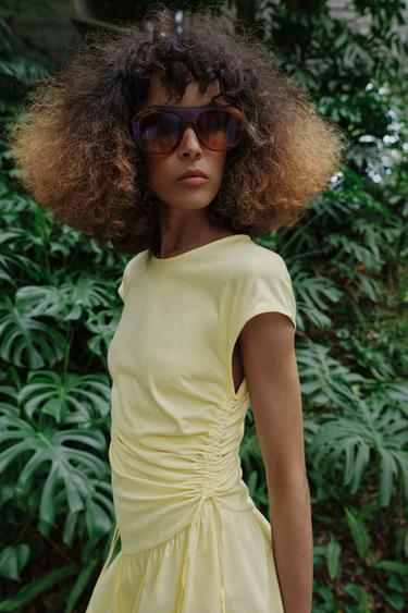 ASYMMETRIC GATHERED DRESS - Yellow by Zara - Image 3