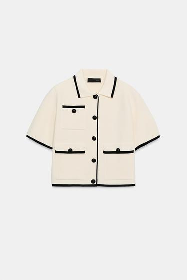 CARDIGAN WITH CONTRAST TRIMS - Black / Ecru by Zara