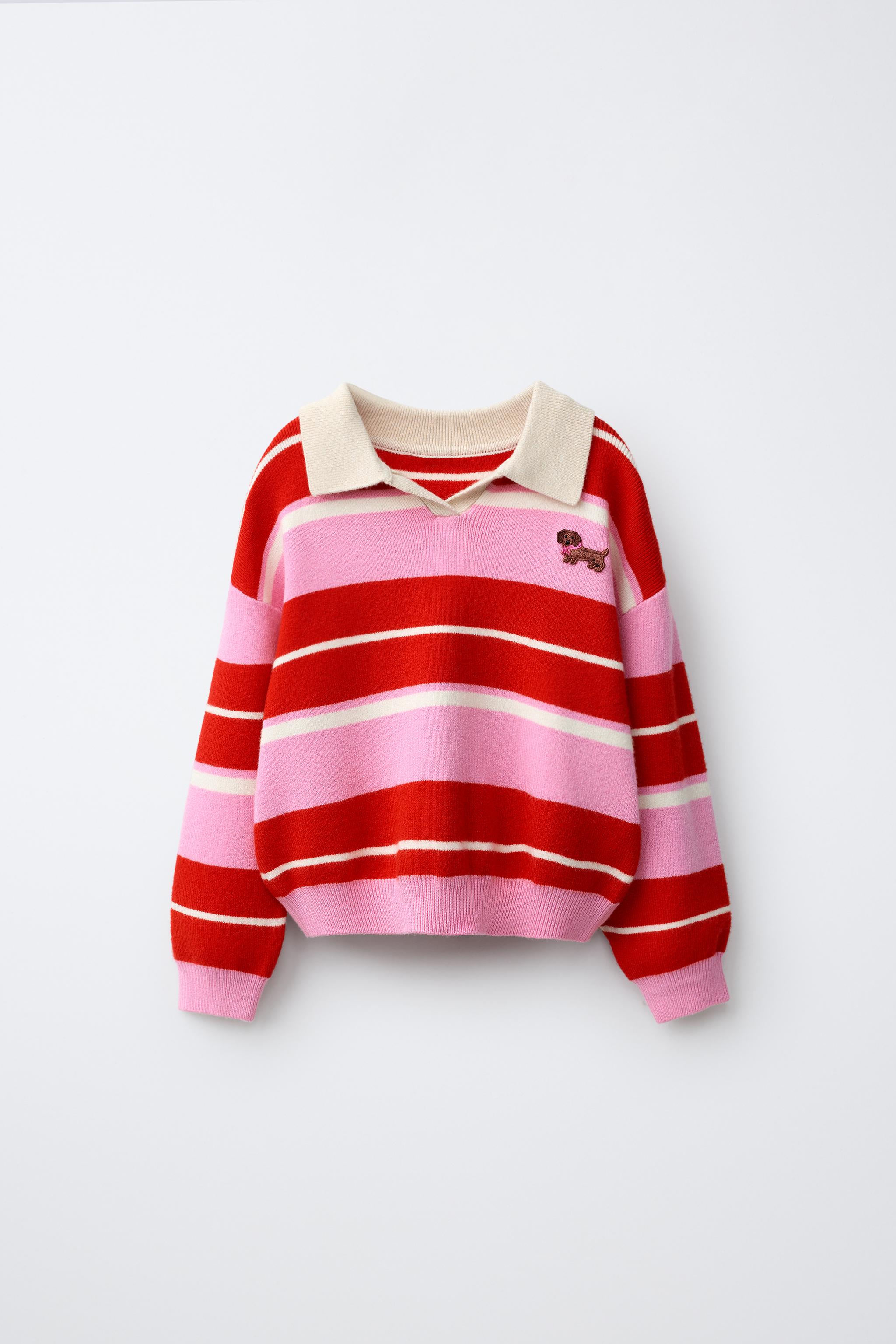 STRIPED DOG KNIT POLO — Pink