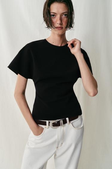 Zara SHORT SLEEVE CUT OUT TOP - Black