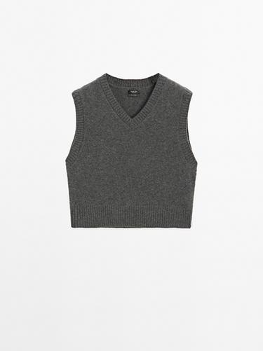 Zara 100% cashmere V-neck vest - Mid-gray