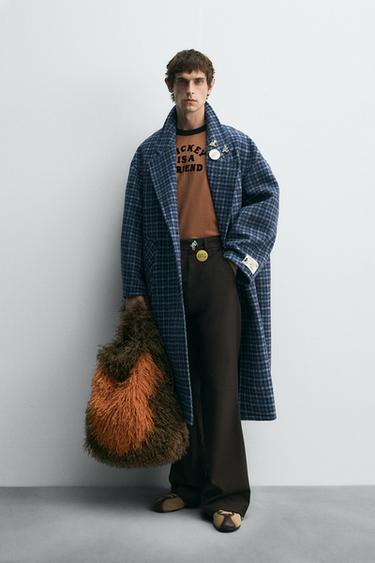 オーバーサイズチェックコート HARRY LAMBERT FOR ZARA X DISNEYブルーZaraのオーバーサイズチェックコート HARRY LAMBERT FOR ZARA X DISNEY - ブルー