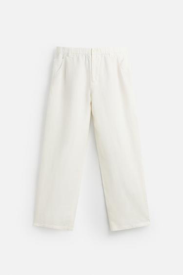 100% HEMP RELAXED FIT TROUSERS - Oyster-white by Zara