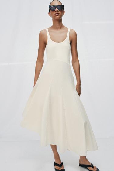 DRESS WITH GODET INSERTS - Ecru by Zara