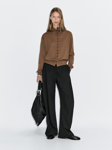 Zara Knit cardigan with mock turtleneck - Toffee