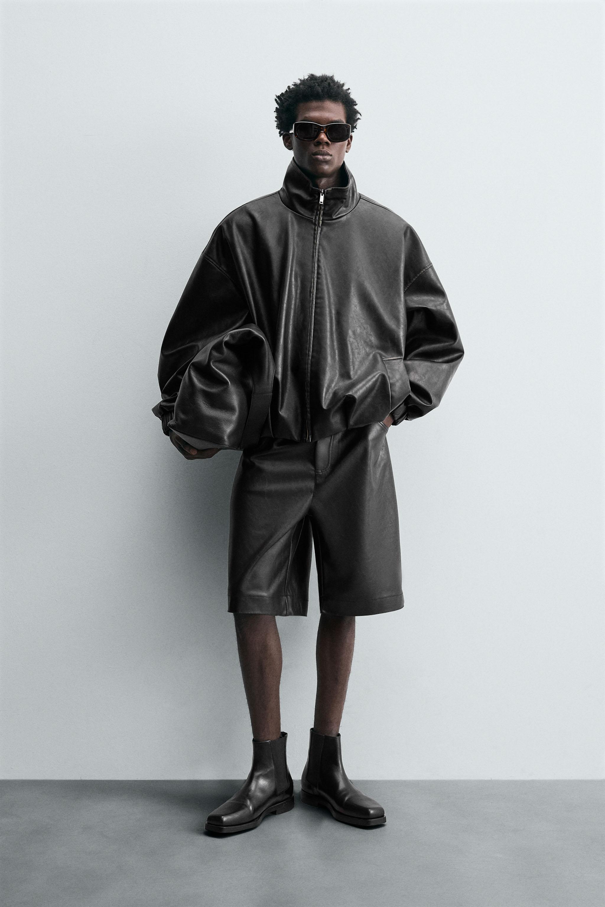 FAUX LEATHER TUCK ジャケット FAUX LEATHER JACKET - Black | ZARA Thailand