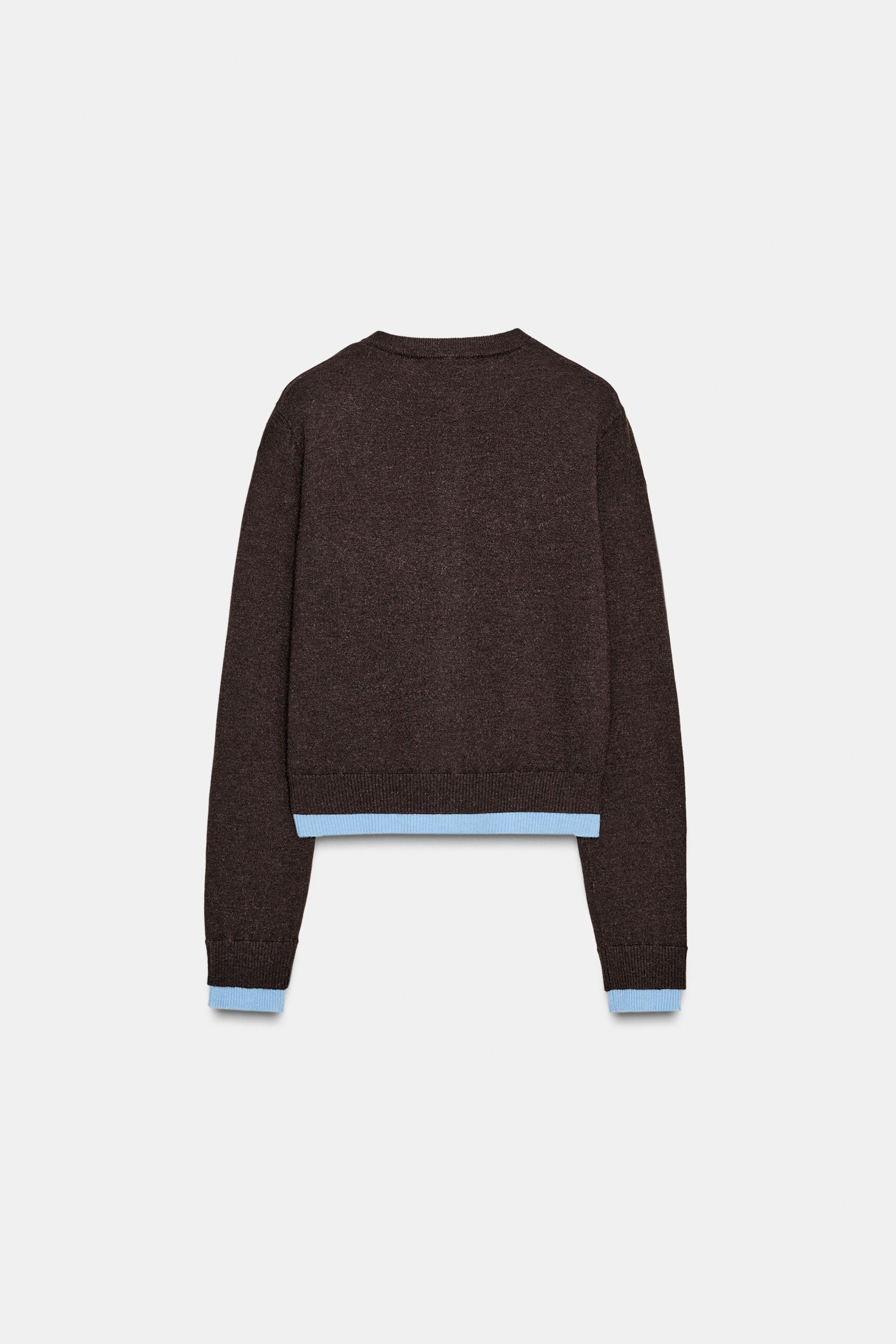 コントラストニットカーディガン - ブラウン | ZARA Japan / 日本