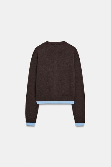 コントラストニットカーディガンブラウンZaraのコントラストニットカーディガン - ブラウン 