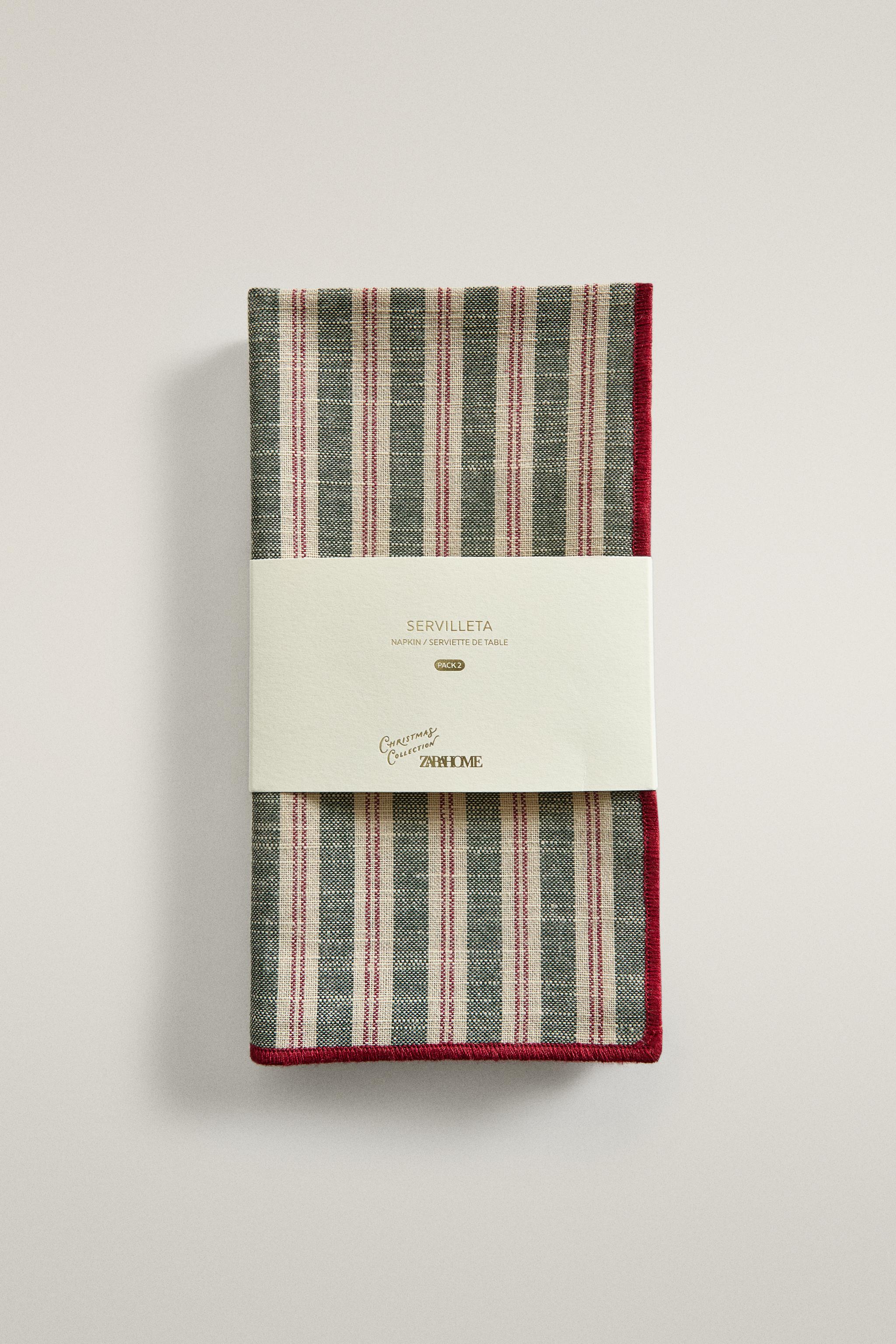 SERVIETTES DE TABLE COTON RAYURES NOËL (LOT DE 2)