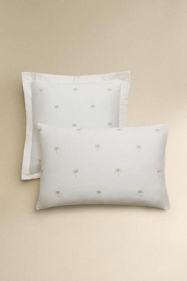 Zara SATEEN PILLOWCASE WITH EMBROIDERED PALM TREES - Soft gold - Image 0