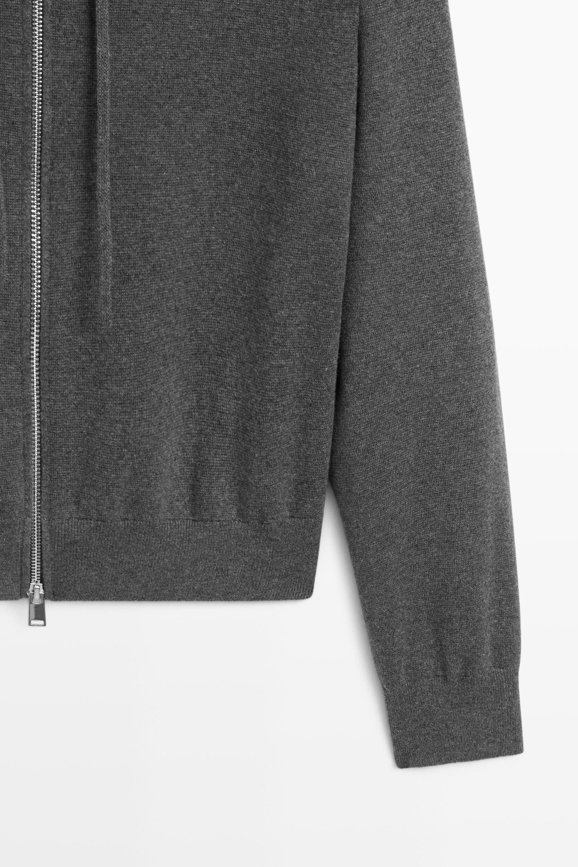 Cotton blend knit hooded cardigan