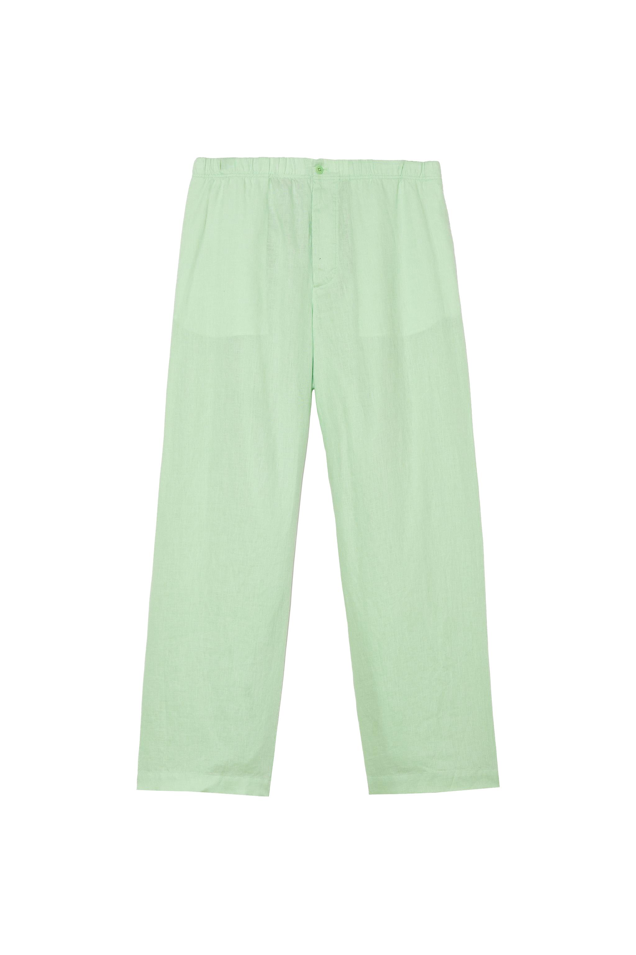 100% LINEN RELAXED FIT PANTS — Sea green