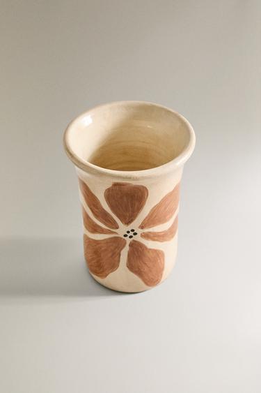 VASE FLEURS PEINTES - Kaki de Zara - Image 1