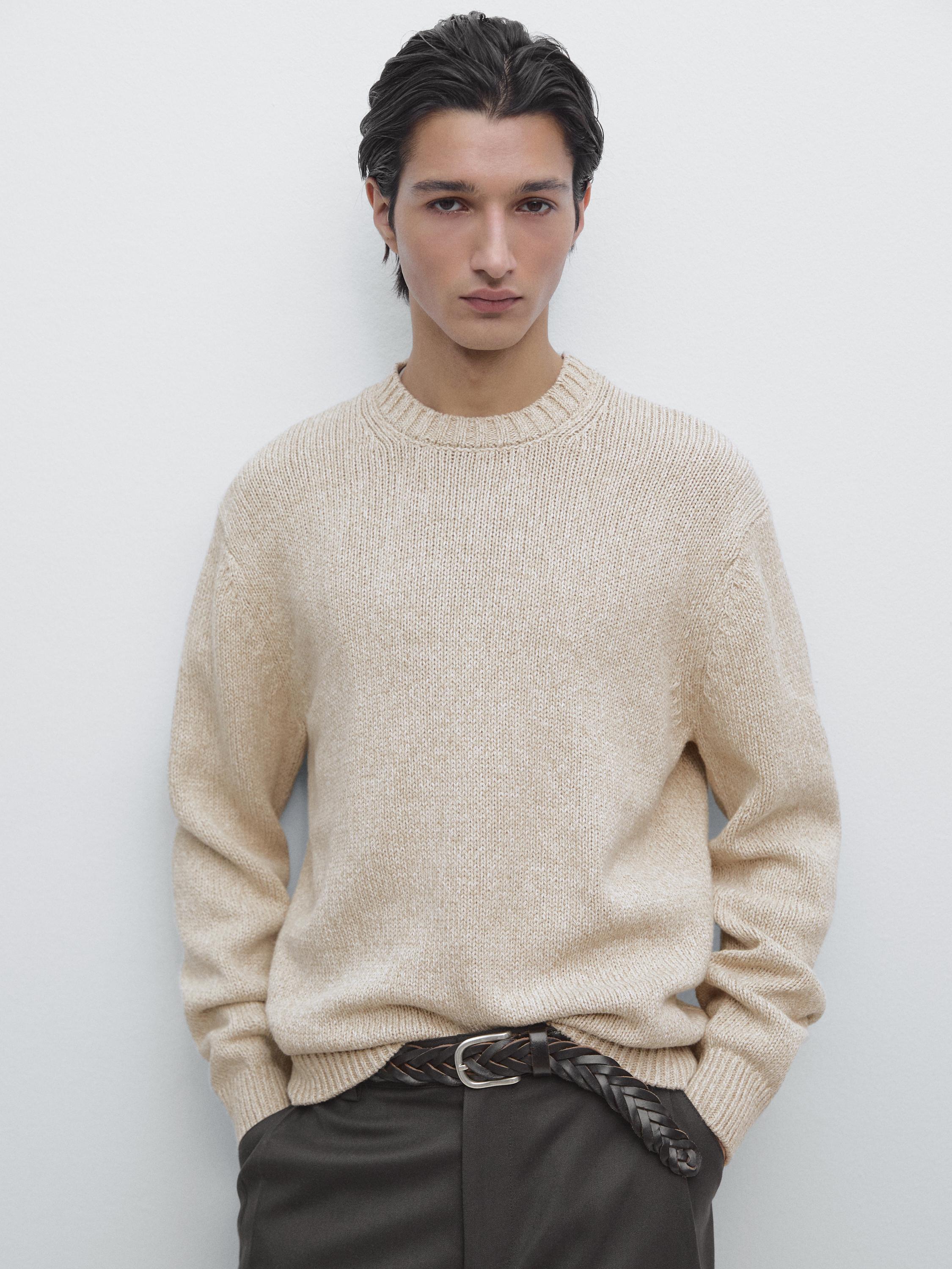 Cotton blend knit crew neck sweater