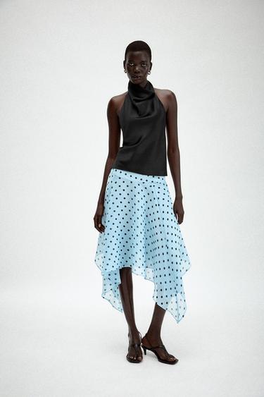 Zara POLKA DOT PRINT ASYMMETRIC SKIRT - Blue / Black