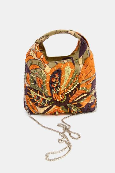 BOLSO ABALORIOS MULTICOLOR - Naranja de Zara