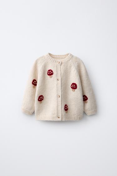 KNIT CARDIGAN WITH MUSHROOM EMBROIDERY - Light beige by Zara