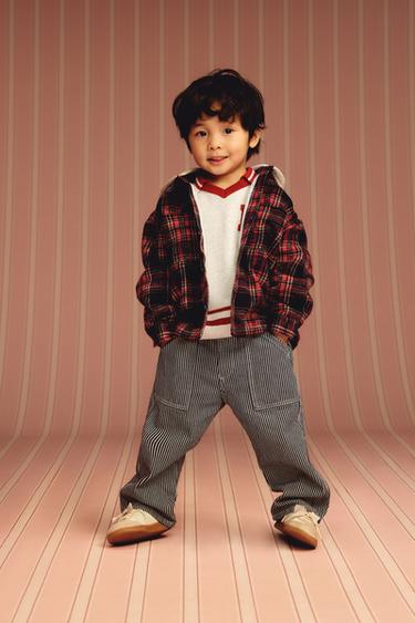 ÁO KHOÁC DÁNG SƠ MI KẺ CA RÔ CÓ MŨ - Màu đỏ từ Zara