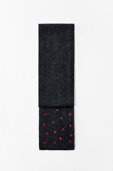 Zara KNIT SCARF WITH EMBROIDERED HEARTS - Gray