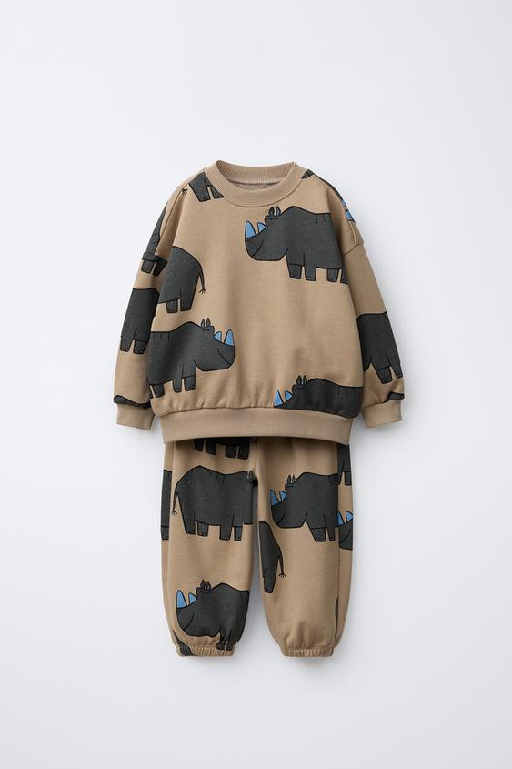 CONJUNTO SUDADERA Y JOGGER RINOCERONTES - Marrón claro de Zara - Imagen 0