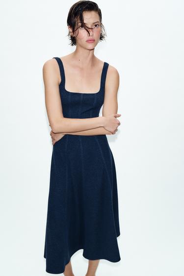 STRAPPY MIDI DRESS - Navy marl by Zara