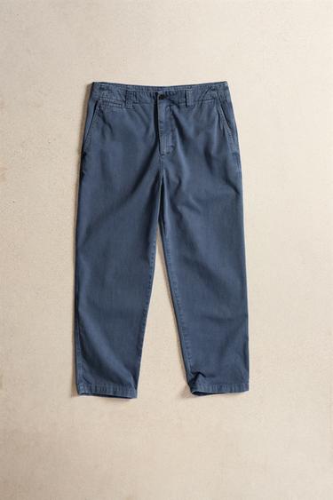 Zara WASHED STRAIGHT FIT CHINO PANTS - Blue