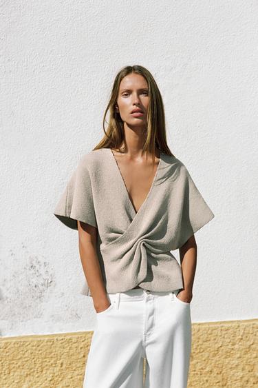 TOP EN MAILLE AVEC NŒUD - Beige clair de Zara - Image 2