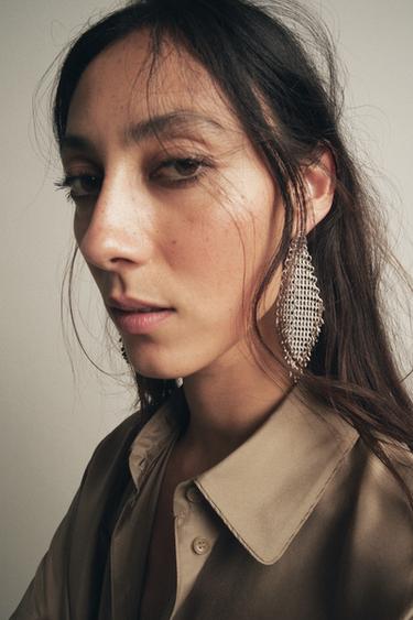 Zara METAL MESH CONTRAST EARRINGS - Silver