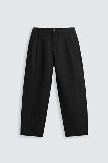 Zara COTTON - LINEN PLEATED PANTS - Black